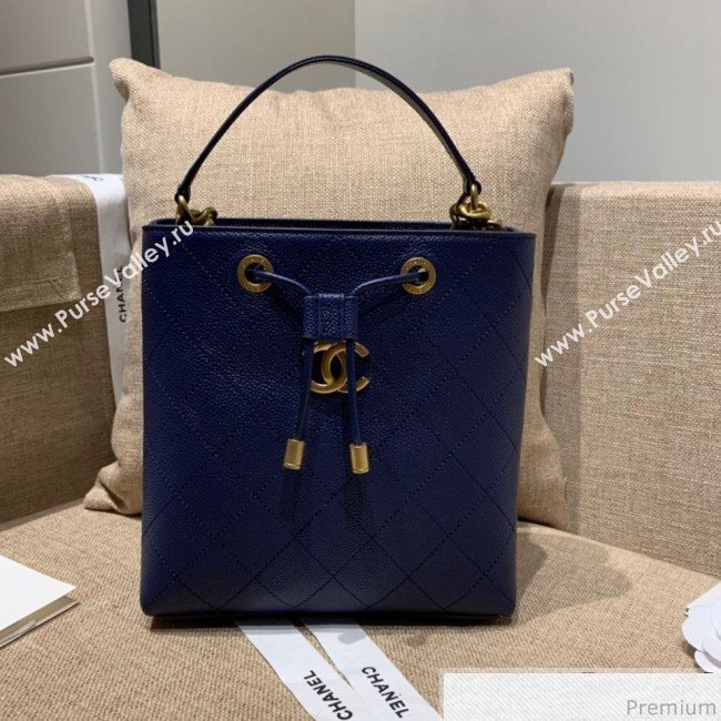 Chanel Drawstring Bucket Top Handle Bag in Grained Calfskin AS0310 Royal Blue 2019 (SSZ-9031429)