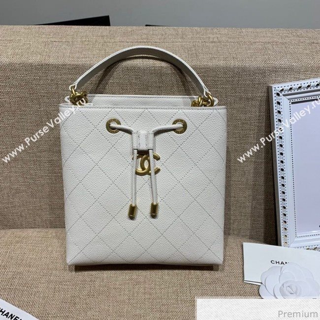 Chanel Drawstring Bucket Top Handle Bag in Grained Calfskin AS0310 White 2019 (SSZ-9031430)