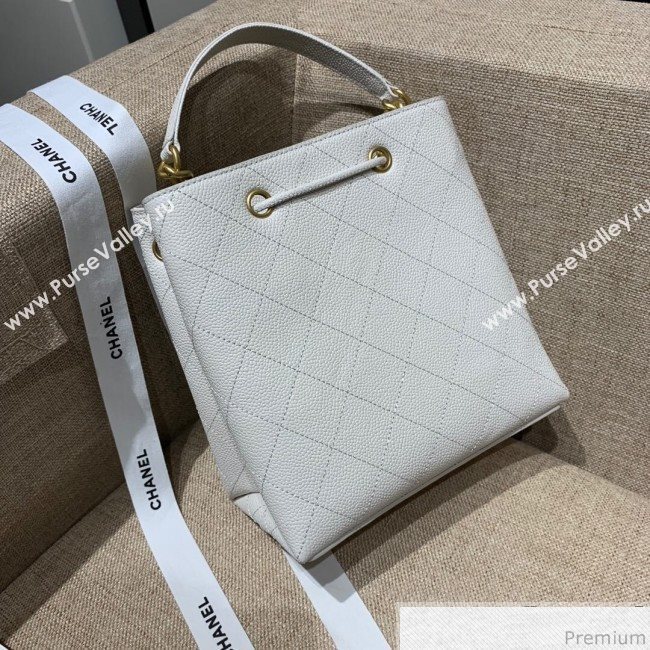 Chanel Drawstring Bucket Top Handle Bag in Grained Calfskin AS0310 White 2019 (SSZ-9031430)