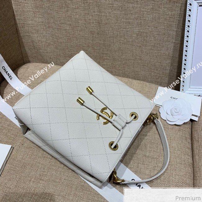 Chanel Drawstring Bucket Top Handle Bag in Grained Calfskin AS0310 White 2019 (SSZ-9031430)