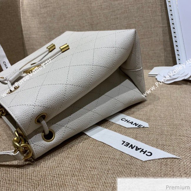 Chanel Drawstring Bucket Top Handle Bag in Grained Calfskin AS0310 White 2019 (SSZ-9031430)