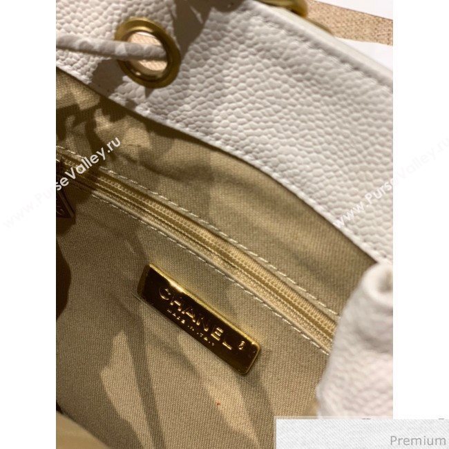 Chanel Drawstring Bucket Top Handle Bag in Grained Calfskin AS0310 White 2019 (SSZ-9031430)