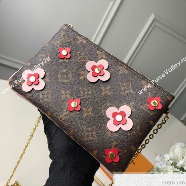 Louis Vuitton Blooming Flowers Pochette Double Zip Chain Wallet in Monogram Canvas M63905 Pink 2019 (KD-9031435)