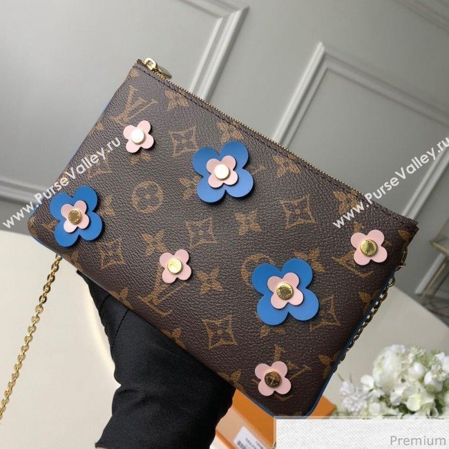 Louis Vuitton Blooming Flowers Pochette Double Zip Chain Wallet in Monogram Canvas M63905 Blue 2019 (KD-9031437)