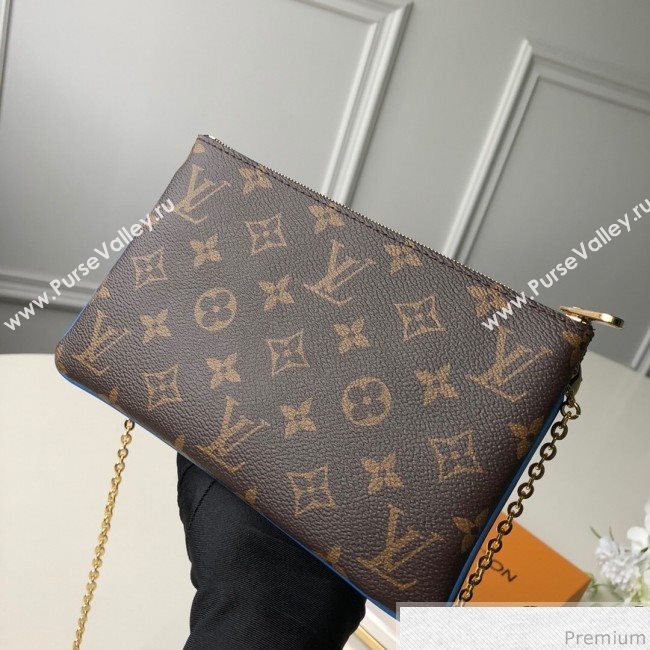 Louis Vuitton Blooming Flowers Pochette Double Zip Chain Wallet in Monogram Canvas M63905 Blue 2019 (KD-9031437)