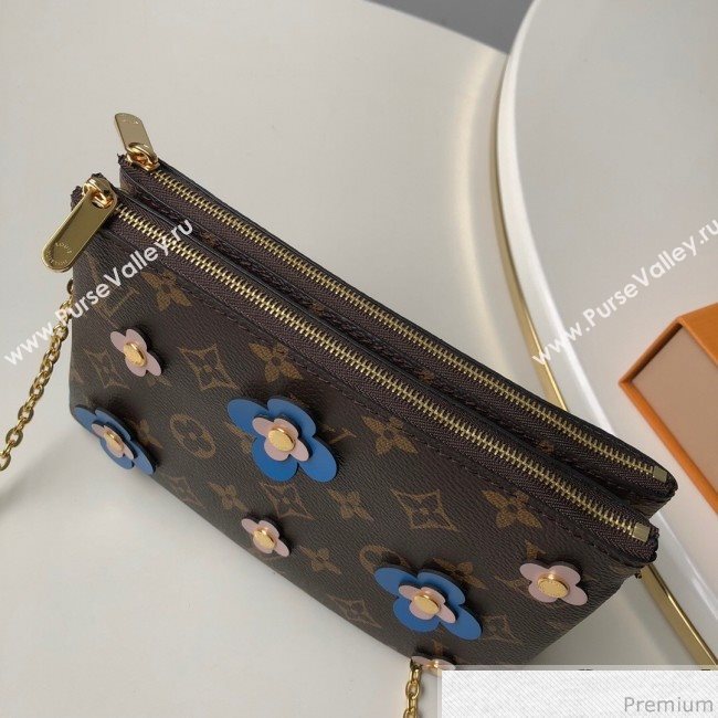 Louis Vuitton Blooming Flowers Pochette Double Zip Chain Wallet in Monogram Canvas M63905 Blue 2019 (KD-9031437)