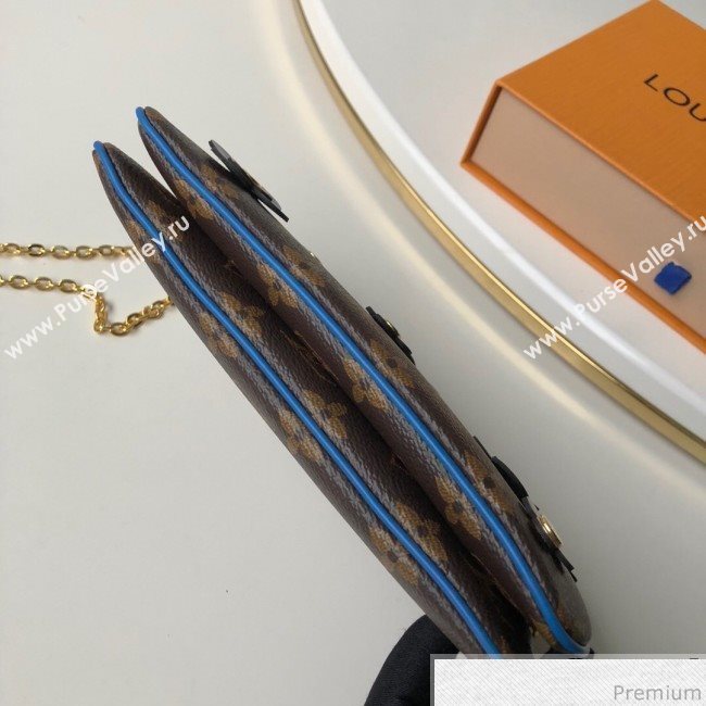 Louis Vuitton Blooming Flowers Pochette Double Zip Chain Wallet in Monogram Canvas M63905 Blue 2019 (KD-9031437)