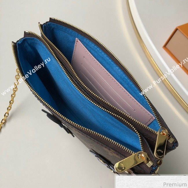 Louis Vuitton Blooming Flowers Pochette Double Zip Chain Wallet in Monogram Canvas M63905 Blue 2019 (KD-9031437)