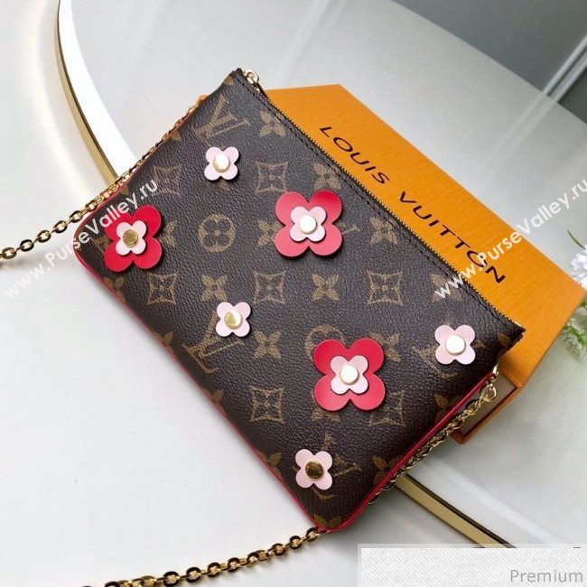 Louis Vuitton Blooming Flowers Pochette Double Zip Chain Wallet in Monogram Canvas M63905 Red 2019 (KD-9031438)