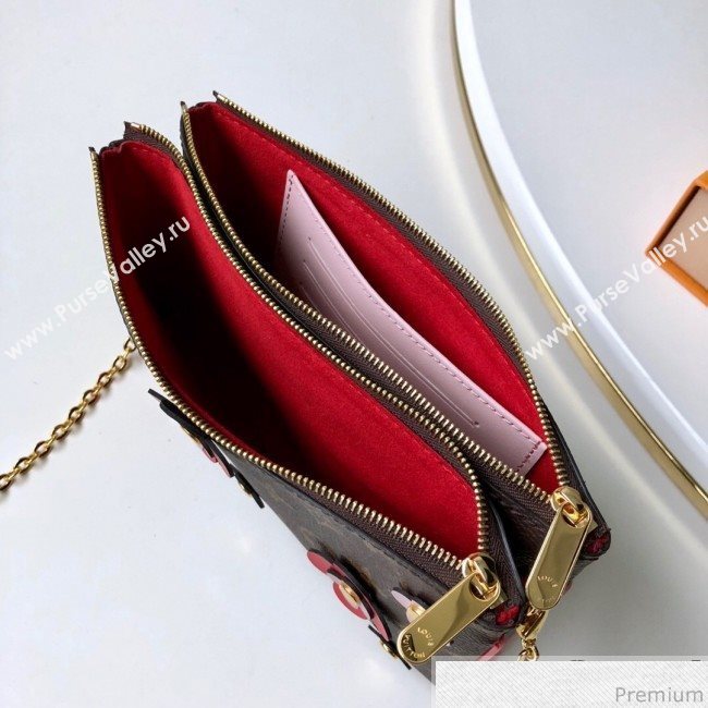 Louis Vuitton Blooming Flowers Pochette Double Zip Chain Wallet in Monogram Canvas M63905 Red 2019 (KD-9031438)