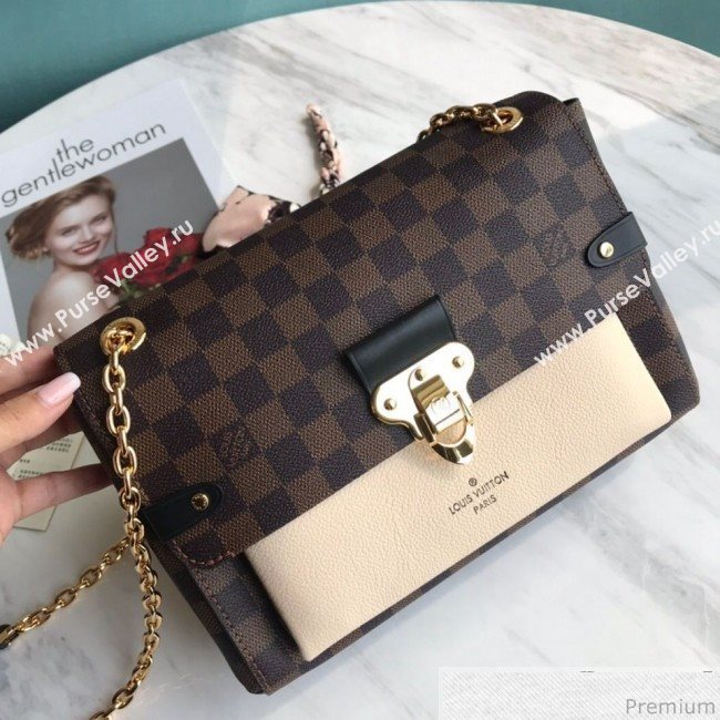 Louis Vuitton Vavin PM Chain Shoulder Bag N40113 Damier Ebene Canvas/Creme White 2019 (LVSJ-9031440)