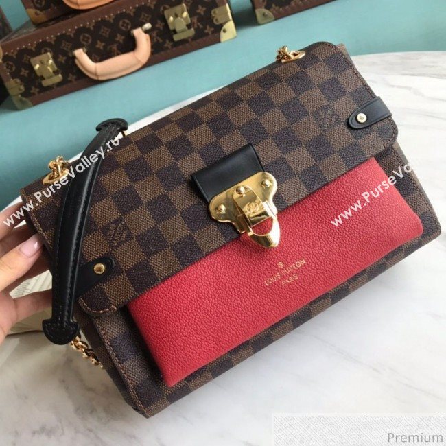 Louis Vuitton Vavin PM Chain Shoulder Bag N40109 Damier Ebene Canvas/Red 2019 (LVSJ-9031441)