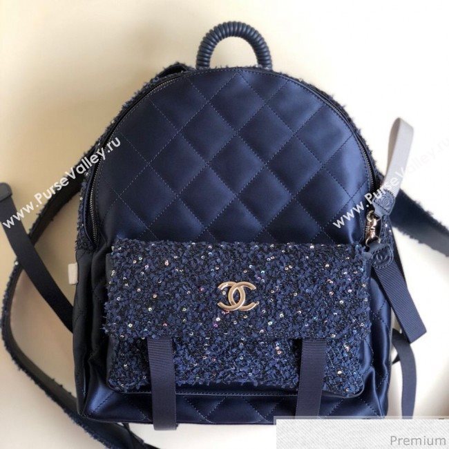 Chanel Sequins Tweed and Quilting Nylon Backpack Blue 2019 (YD-9031505)