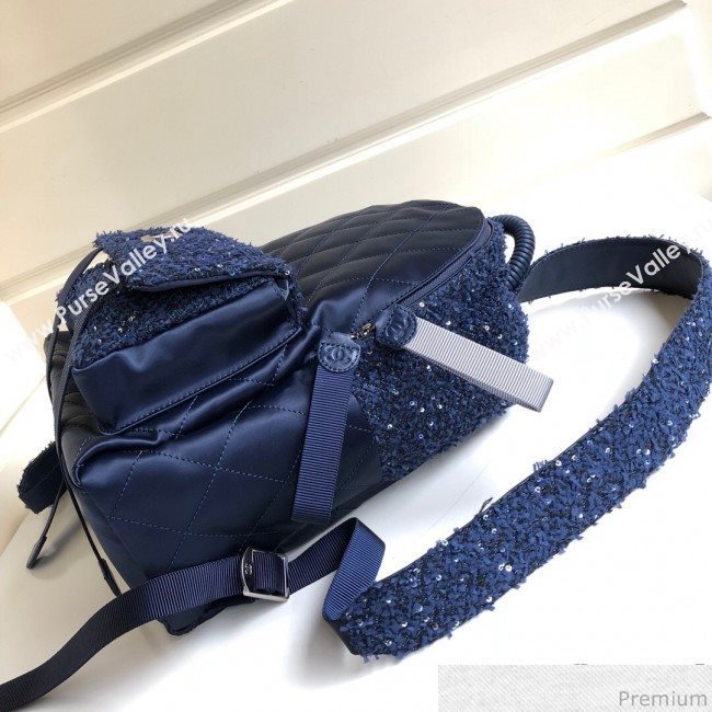Chanel Sequins Tweed and Quilting Nylon Backpack Blue 2019 (YD-9031505)