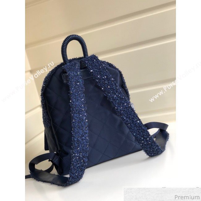 Chanel Sequins Tweed and Quilting Nylon Backpack Blue 2019 (YD-9031505)