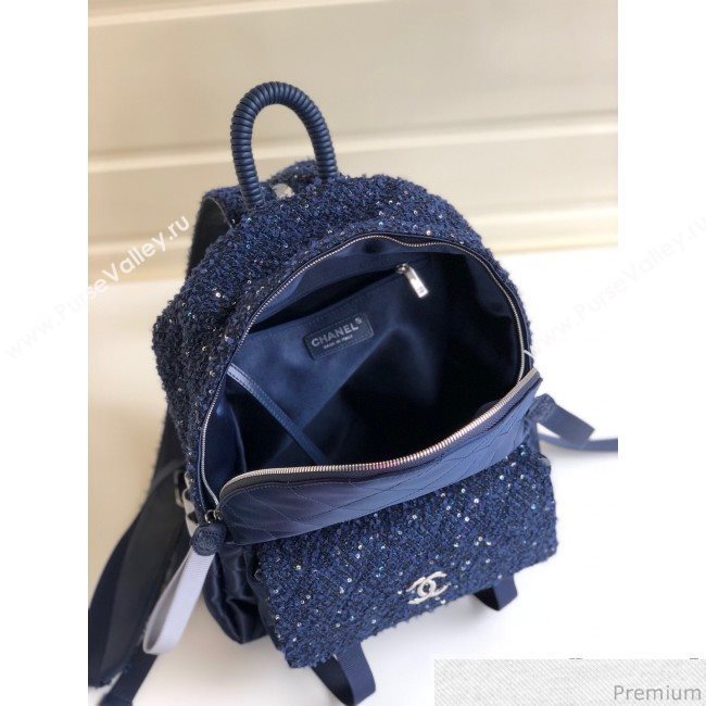 Chanel Sequins Tweed and Quilting Nylon Backpack Blue 2019 (YD-9031505)