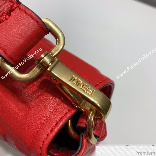 Fendi Baguette Large FF Logo Lambskin Flap Bag Red 2019 (CL-9031837)