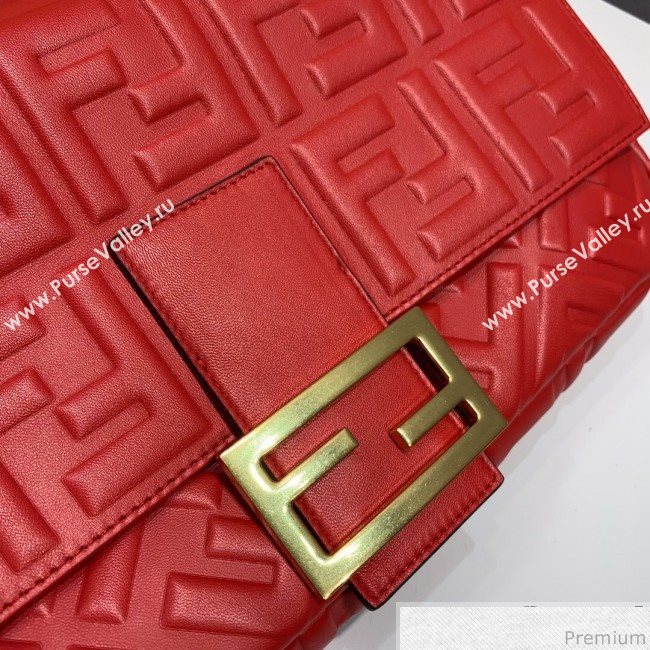 Fendi Baguette Large FF Logo Lambskin Flap Bag Red 2019 (CL-9031837)