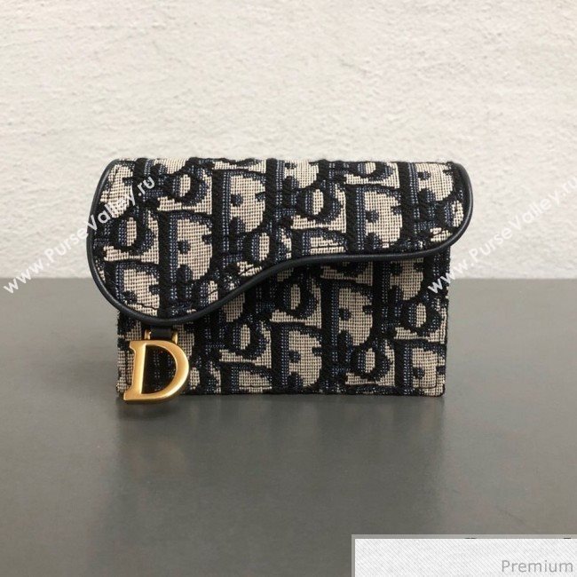 Dior Saddle Coin Purse in Blue Oblique Jacquard Canvas (WEIP-9031903)