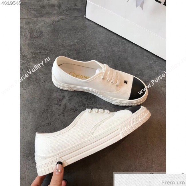 Chanel CC Canvas Lace-up Sneaker White/Black 2019 (EM-9031904)