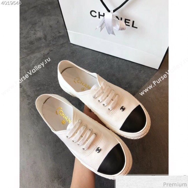 Chanel CC Canvas Lace-up Sneaker White/Black 2019 (EM-9031904)