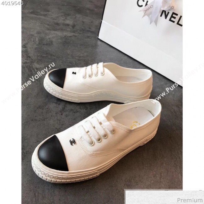 Chanel CC Canvas Lace-up Sneaker White/Black 2019 (EM-9031904)