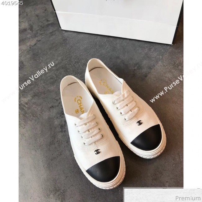 Chanel CC Canvas Lace-up Sneaker White/Black 2019 (EM-9031904)