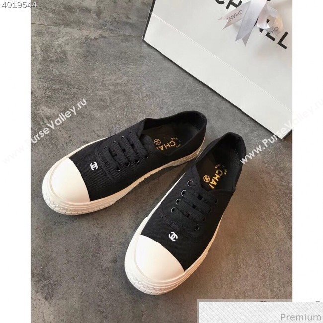 Chanel CC Canvas Lace-up Sneaker Black/White 2019 (EM-9031905)