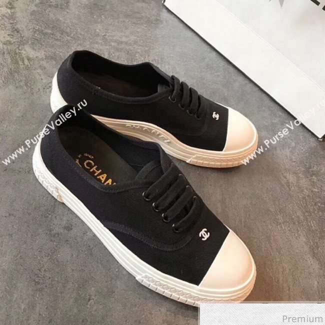 Chanel CC Canvas Lace-up Sneaker Black/White 2019 (EM-9031905)