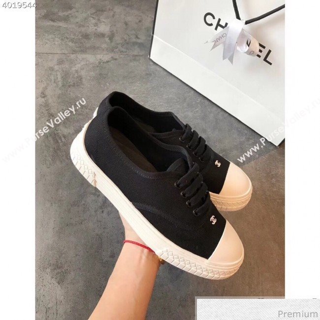 Chanel CC Canvas Lace-up Sneaker Black/White 2019 (EM-9031905)