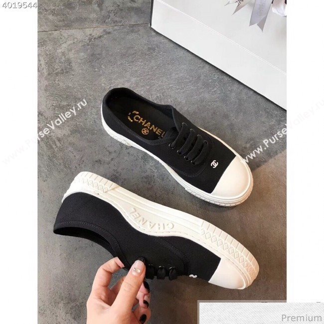 Chanel CC Canvas Lace-up Sneaker Black/White 2019 (EM-9031905)