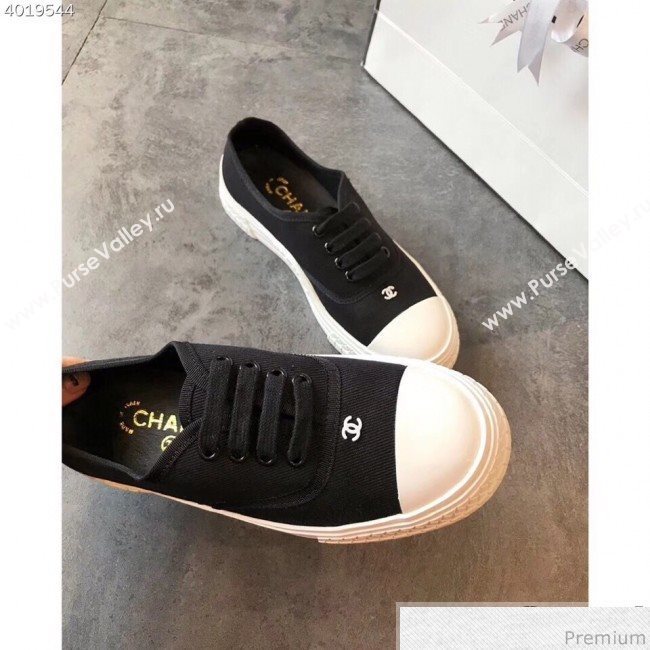 Chanel CC Canvas Lace-up Sneaker Black/White 2019 (EM-9031905)