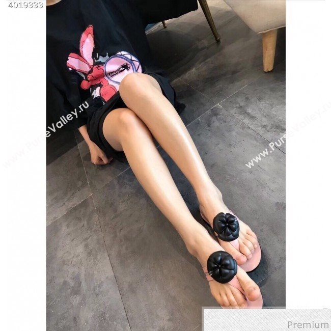 Chanel Flat Thong Sandals with Black Camellia Pink 2019 (EM-9031910)