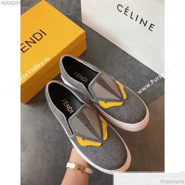 Fendi Flat Bag Bugs Eyes Cashmere Loafers Dark Grey 2019 (EM-9031915)