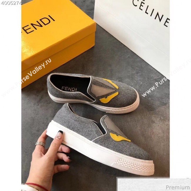 Fendi Flat Bag Bugs Eyes Cashmere Loafers Dark Grey 2019 (EM-9031915)