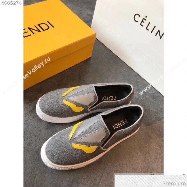 Fendi Flat Bag Bugs Eyes Cashmere Loafers Dark Grey 2019 (EM-9031915)