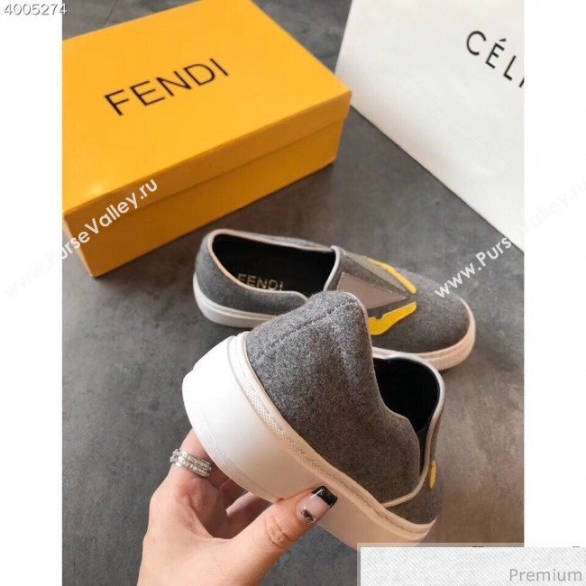 Fendi Flat Bag Bugs Eyes Cashmere Loafers Dark Grey 2019 (EM-9031915)