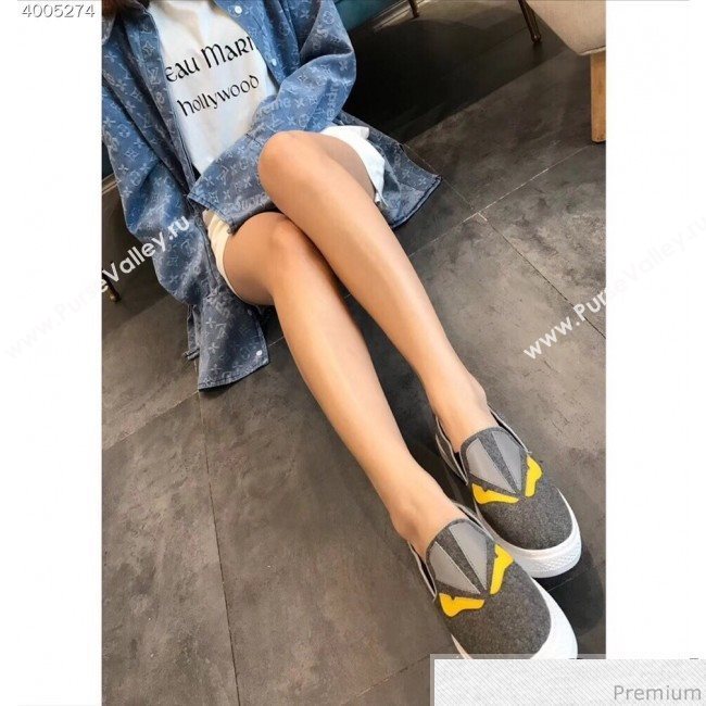 Fendi Flat Bag Bugs Eyes Cashmere Loafers Dark Grey 2019 (EM-9031915)