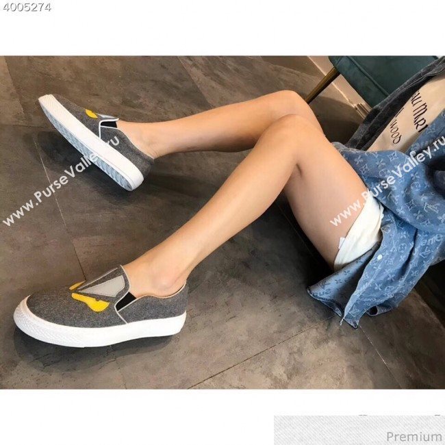 Fendi Flat Bag Bugs Eyes Cashmere Loafers Dark Grey 2019 (EM-9031915)