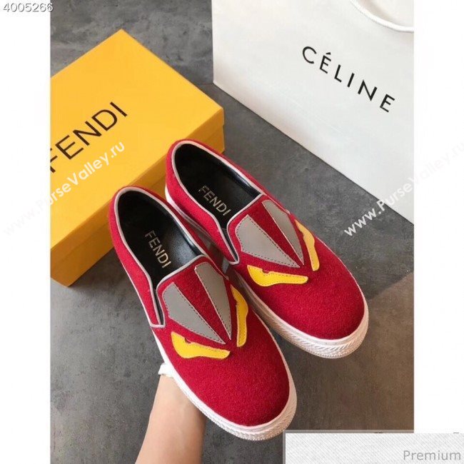Fendi Flat Bag Bugs Eyes Cashmere Loafers Red 2019 (EM-9031918)