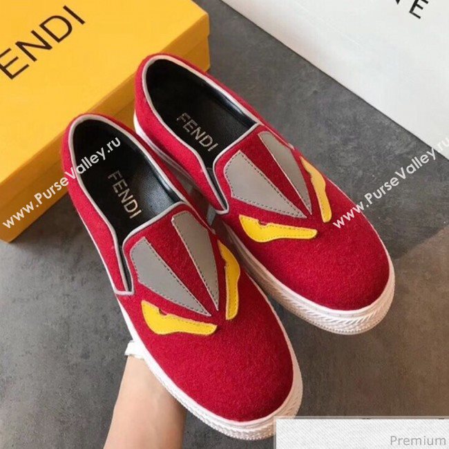 Fendi Flat Bag Bugs Eyes Cashmere Loafers Red 2019 (EM-9031918)