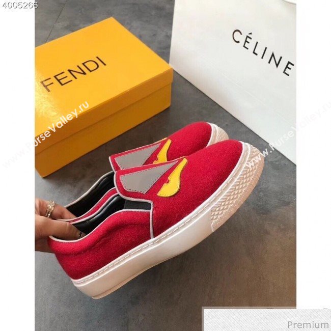 Fendi Flat Bag Bugs Eyes Cashmere Loafers Red 2019 (EM-9031918)