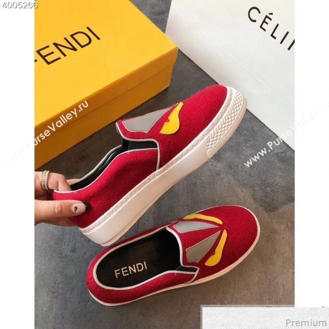 Fendi Flat Bag Bugs Eyes Cashmere Loafers Red 2019 (EM-9031918)
