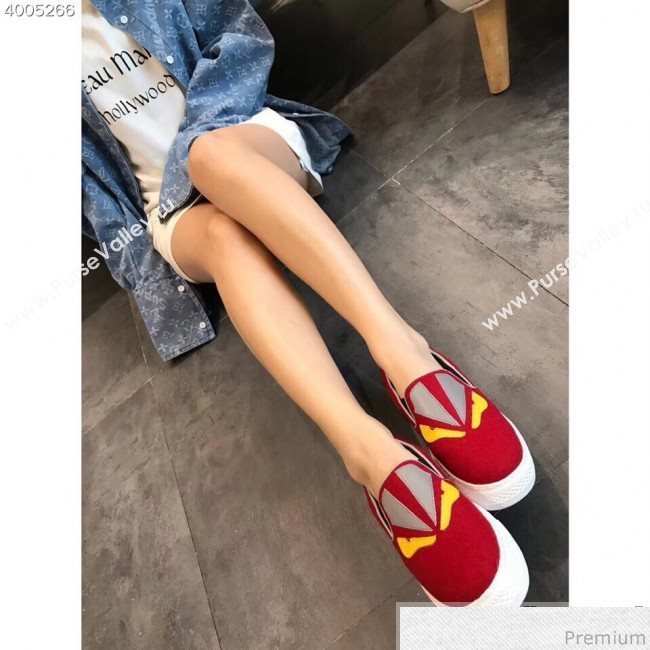 Fendi Flat Bag Bugs Eyes Cashmere Loafers Red 2019 (EM-9031918)