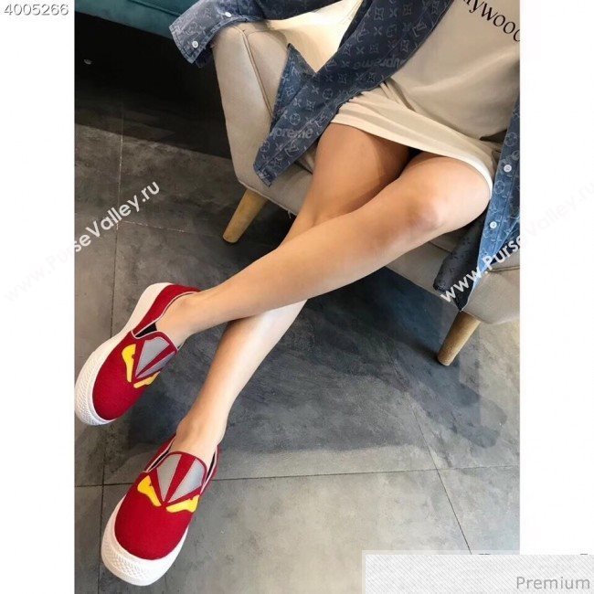Fendi Flat Bag Bugs Eyes Cashmere Loafers Red 2019 (EM-9031918)