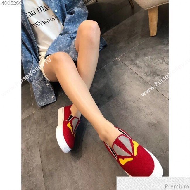 Fendi Flat Bag Bugs Eyes Cashmere Loafers Red 2019 (EM-9031918)