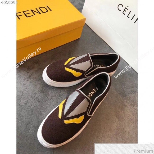 Fendi Flat Bag Bugs Eyes Cashmere Loafers Coffee 2019 (EM-9031917)