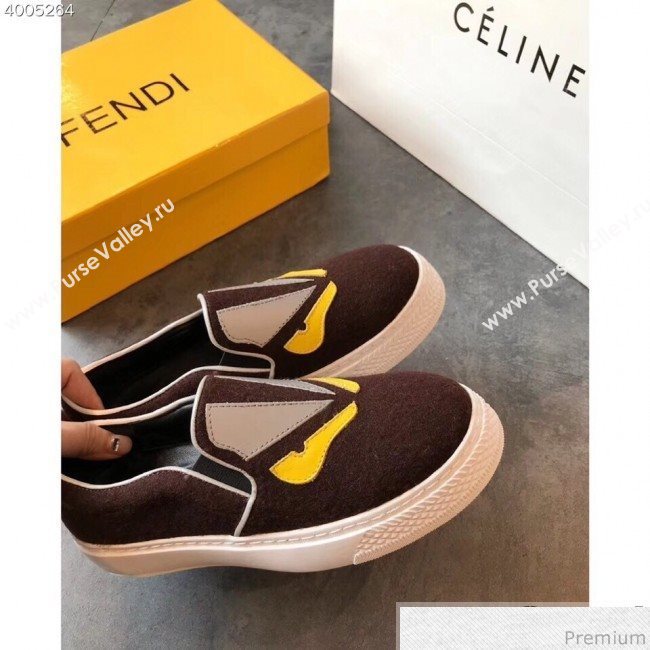 Fendi Flat Bag Bugs Eyes Cashmere Loafers Coffee 2019 (EM-9031917)