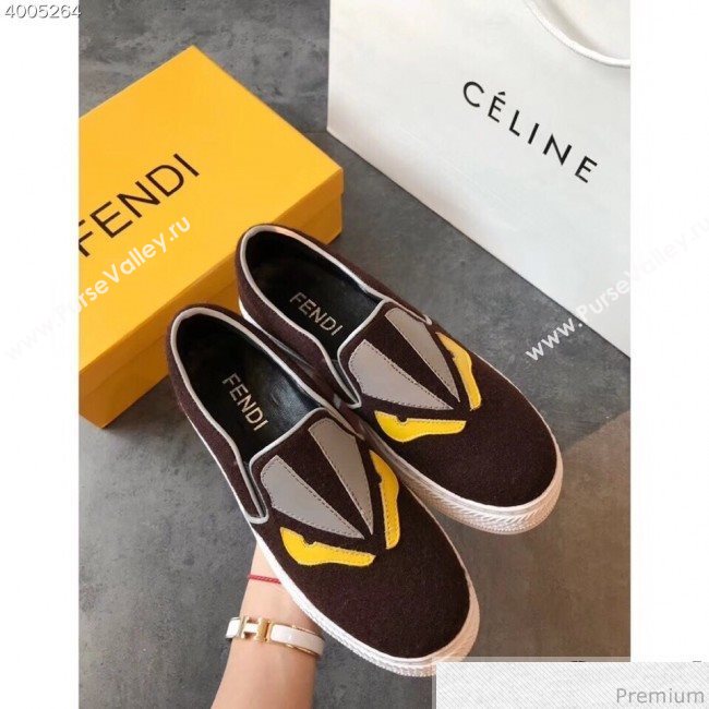 Fendi Flat Bag Bugs Eyes Cashmere Loafers Coffee 2019 (EM-9031917)