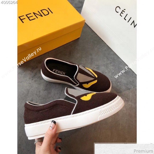 Fendi Flat Bag Bugs Eyes Cashmere Loafers Coffee 2019 (EM-9031917)